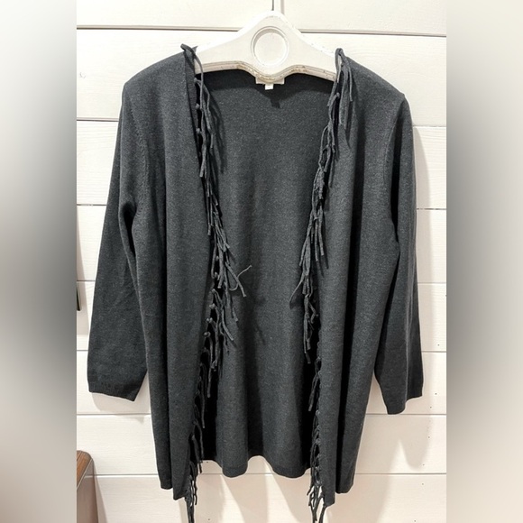 Charcoal Fringe-Trim Open Cardigan – NWOT size M - Picture 1 of 8